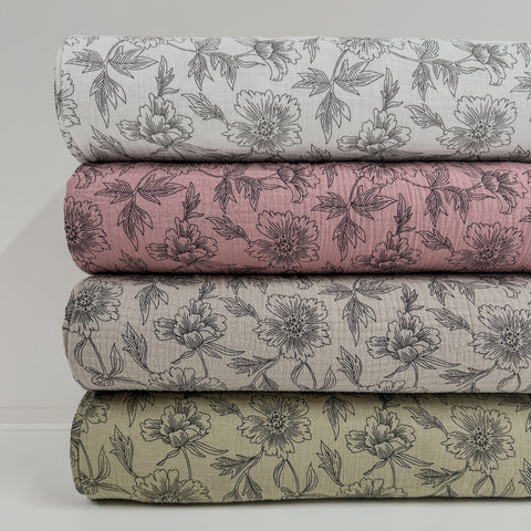 Musselin/Double Gauze “Big Flowers Taupe”