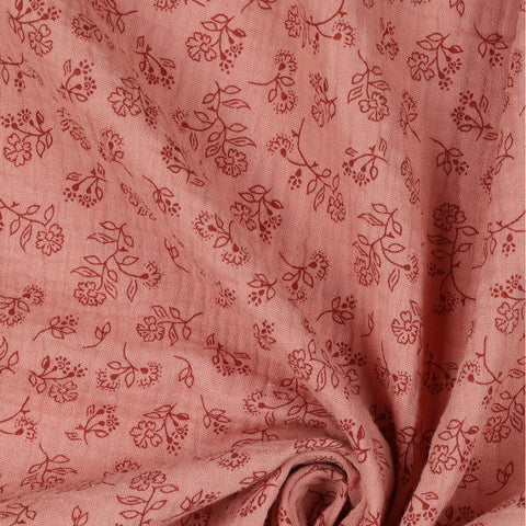 Musselin/Double Gauze Small Flowers “Wine”