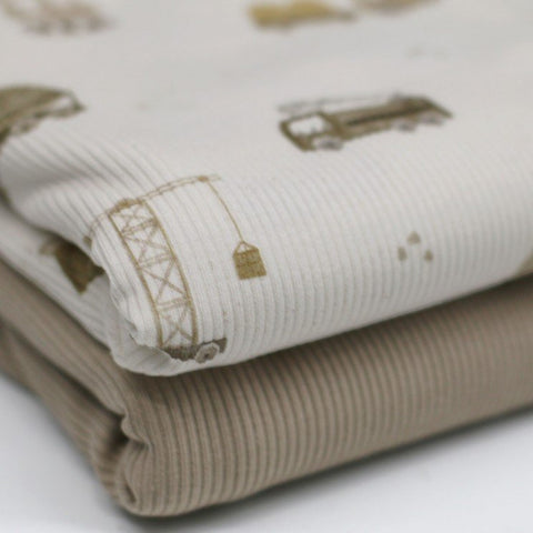 Jersey Côtelé « Véhicules de Chantier Beige »