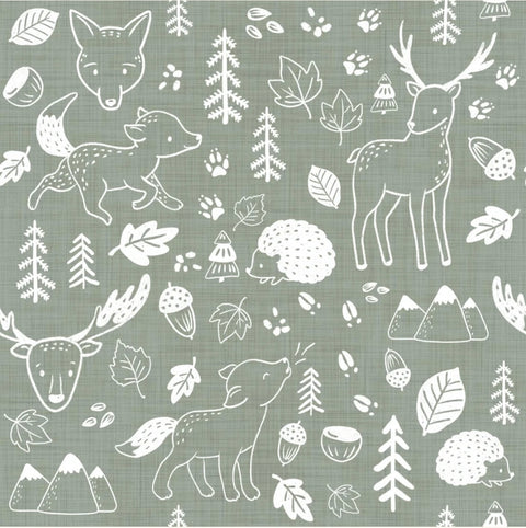 Family Fabrics / Jersey „Forest Doodle Sage“