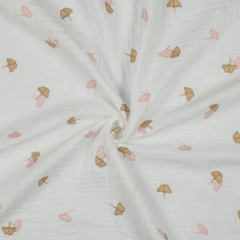 Muslin/Double Gauze “Embroidery Ginkgo Off White”