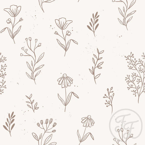 Family Fabrics Softshell „Flowers Outlines Offwhite“